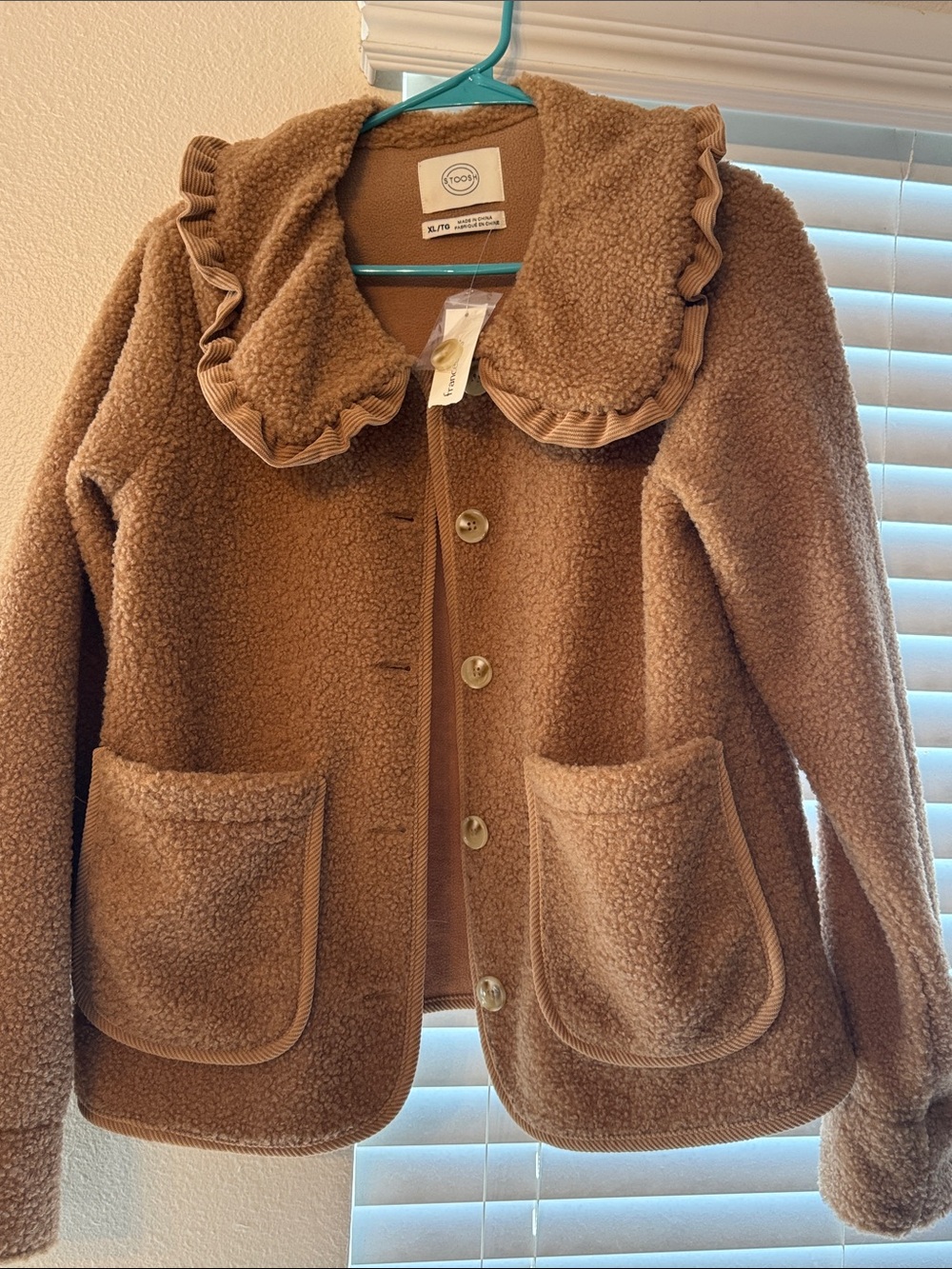 Stoosh Tan Teddy Jacket with Ruffle Collar